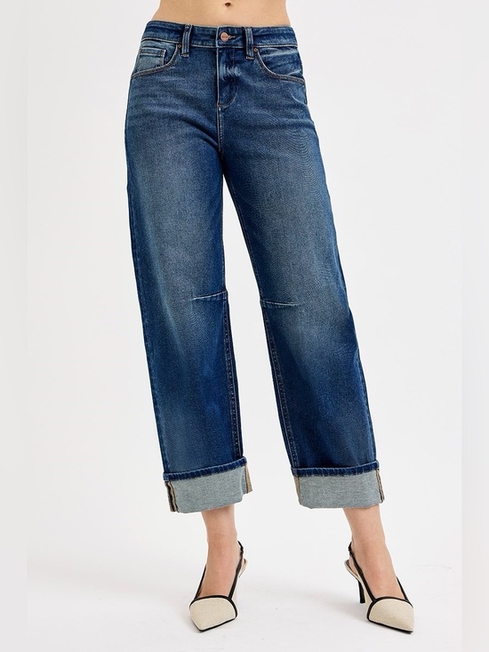 Risen Jeans Denim - PGC21232 DARK Risen Slouchy Crop Barrel Cuffed Jeans